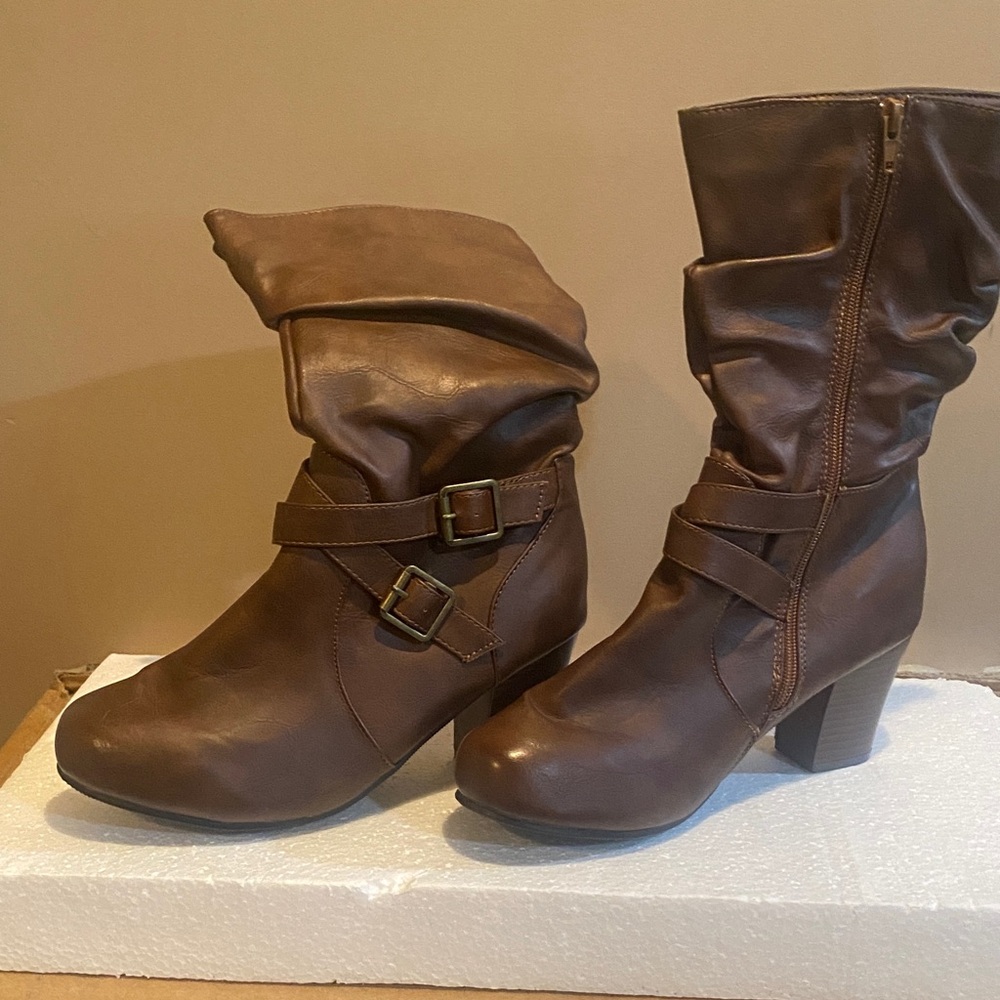 Ardene Brown Heeled Boots with Buckle Detail